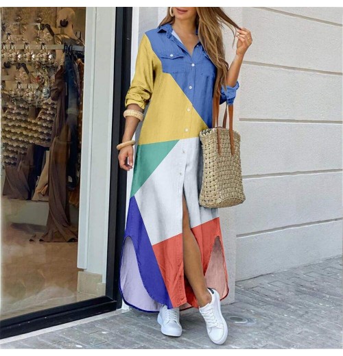 Shirt-style Button Long Dress Size Loose Home Print Women Plus Size Casual Dresses Women's Clothing Shirt-style Button Long Dress Size Loose Home Print Women Plus Size Casual Dresses Women's Clothing