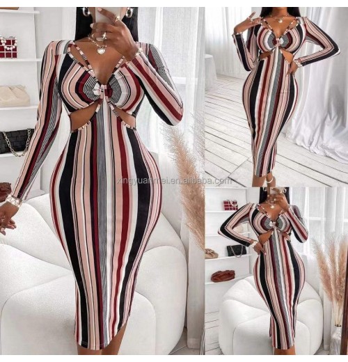 Hot selling women's clothing new European and American wrapped chest long sleeved dress long dress women's dress Hot selling women's clothing new European and American wrapped chest long sleeved dress long dress women's dress