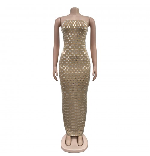 GY497- European and American fashion women's solid color hot drill sleeveless dress GY497- European and American fashion women's solid color hot drill sleeveless dress