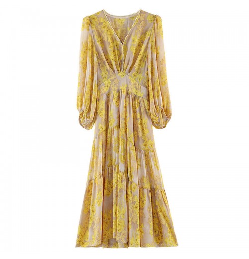New Korean Style Fashionable V-neck Dress With A Cinched Waist, Slimming And Stylish Chiffon Mid To Long Length For women New Korean Style Fashionable V-neck Dress With A Cinched Waist, Slimming And Stylish Chiffon Mid To Long Length For women