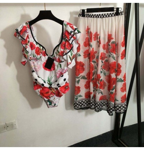 Spring/summer women's fashion new suit ruffled one-piece swimsuit printing skirt Spring/summer women's fashion new suit ruffled one-piece swimsuit printing skirt