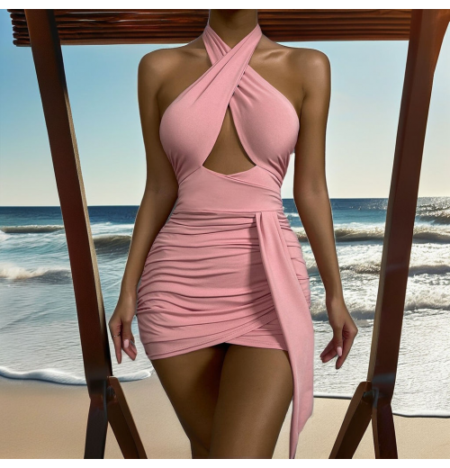 ODM/OEM Summer Apparel Women Trending Pink Sleeveless Casual Dress Ruched Design Woven Cotton Digital Printed Customizable Model ODM/OEM Summer Apparel Women Trending Pink Sleeveless Casual Dress Ruched Design Woven Cotton Digital Printed Customizable Model