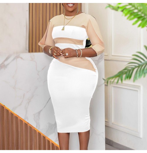 New Tongle OL Half Sleeve Color Block Bodycon African Style Women's Dresses Sehe Fashion