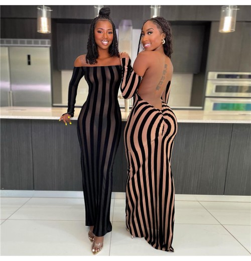 Women's clothing fashion backless sexy see-through striped slim dress for women Women's clothing fashion backless sexy see-through striped slim dress for women