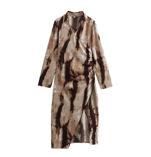 Spring and Autumn new women's Europe and the United States wind lapel long-sleeved irregular print dress women's Spring and Autumn new women's Europe and the United States wind lapel long-sleeved irregular print dress women's