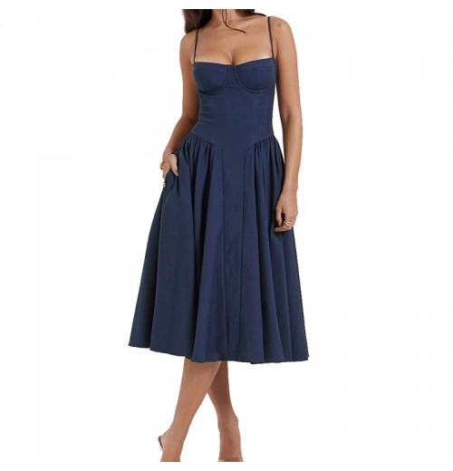 OEM Custom Fall Clothing Plain Color Pleated Square Neck Women Casual Elegant Dresses OEM Custom Fall Clothing Plain Color Pleated Square Neck Women Casual Elegant Dresses