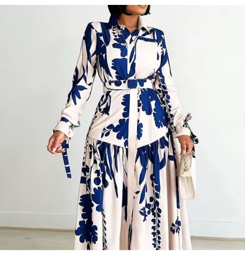 New women's clothing 2024 Light Mature Style Drape Shirt Dress With Belt Printed Shirt Dress New women's clothing 2024 Light Mature Style Drape Shirt Dress With Belt Printed Shirt Dress