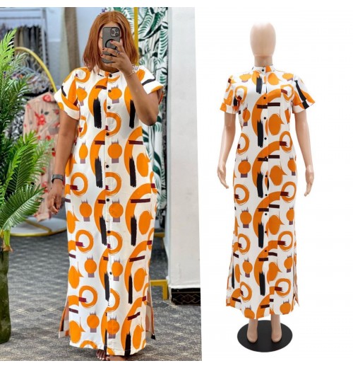 10376 New 2024 Spring Summer Boutique Clothing Women Short Sleeve Stand Neck Casual Dresses Fashion Sexy Printed Maxi Dress 10376 New 2024 Spring Summer Boutique Clothing Women Short Sleeve Stand Neck Casual Dresses Fashion Sexy Printed Maxi Dress