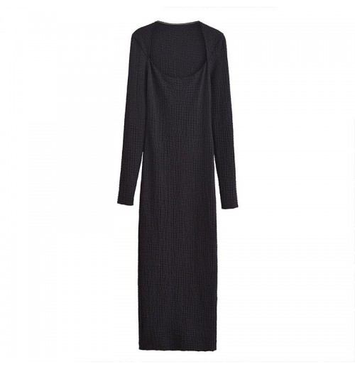 ZATRHMBM women's clothing 2024 new fashion blended texture dress retro long-sleeved casual female black dress ZATRHMBM women's clothing 2024 new fashion blended texture dress retro long-sleeved casual female black dress