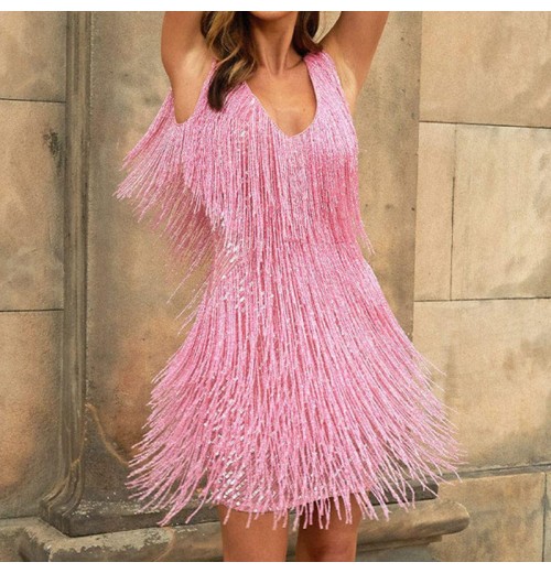 Autumn new tassel sequins sleeveless glittering and attractive evening dress for women Autumn new tassel sequins sleeveless glittering and attractive evening dress for women