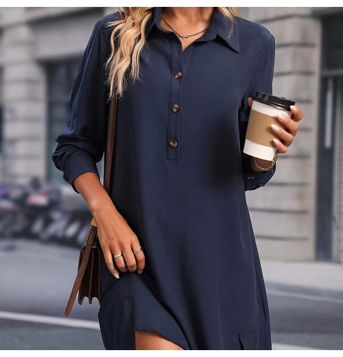 Custom fall 2024 women clothes casual long sleeved mini dress with button up collar and ladies wear wholesale casual dresses Custom fall 2024 women clothes casual long sleeved mini dress with button up collar and ladies wear wholesale casual dresses