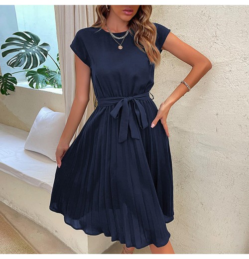 Fashion Ladies Long Summer Solid Color Dress Women Clothing Casual Dresses Women's Simple Pleated Dresses Fashion Ladies Long Summer Solid Color Dress Women Clothing Casual Dresses Women's Simple Pleated Dresses