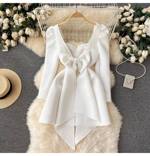YY2128 fashion women's clothing 2024 spring long sleeve low cut elegant ladies casual white dress YY2128 fashion women's clothing 2024 spring long sleeve low cut elegant ladies casual white dress