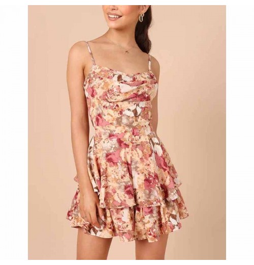 wholesale women dress 2023 floral casual sexy dress backless slip ruffle dress wholesale women dress 2023 floral casual sexy dress backless slip ruffle dress