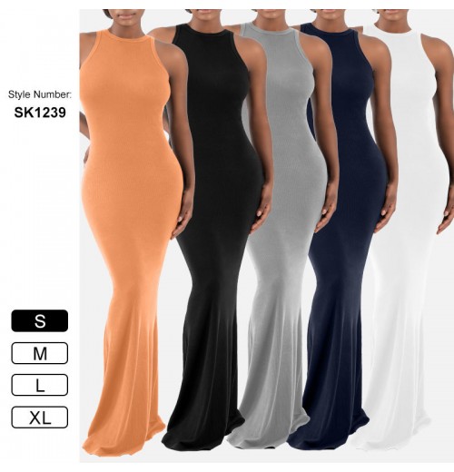 SK1239 Women Sexy Sleeveless Dress Thread Round Neck High Elastic Breathable Workout Long Dress SK1239 Women Sexy Sleeveless Dress Thread Round Neck High Elastic Breathable Workout Long Dress