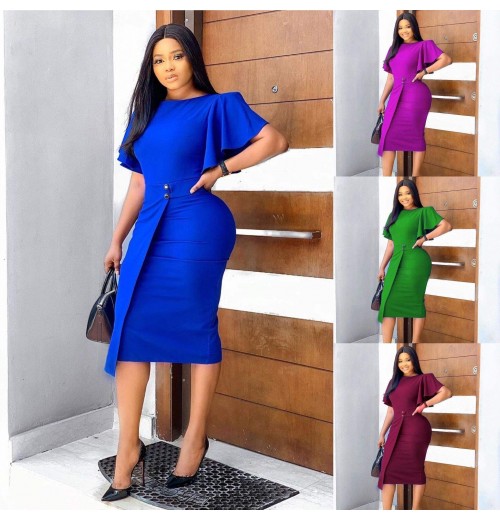 Women Short Sleeve O Neck Solid Bodycon Midi Dress Spring New Simple Ruffles Package Hip Dresses Elegant Stretchy Vestidos 2158 Women Short Sleeve O Neck Solid Bodycon Midi Dress Spring New Simple Ruffles Package Hip Dresses Elegant Stretchy Vestidos 2158