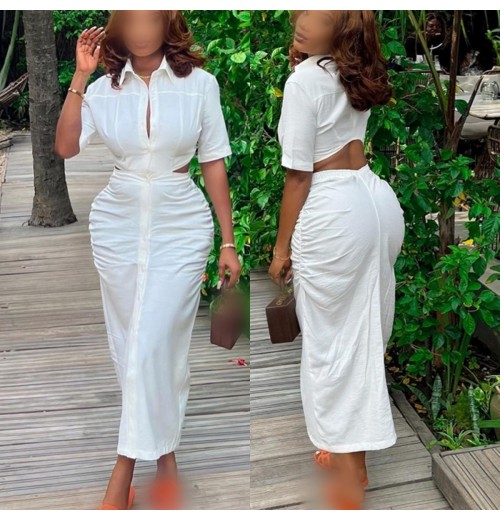 HK7582 Wholesale Good Quality Summer Clothing Boutique Long Dress Solid Color Backless Hollow Out Short Sleeve Causal Dress HK7582 Wholesale Good Quality Summer Clothing Boutique Long Dress Solid Color Backless Hollow Out Short Sleeve Causal Dress