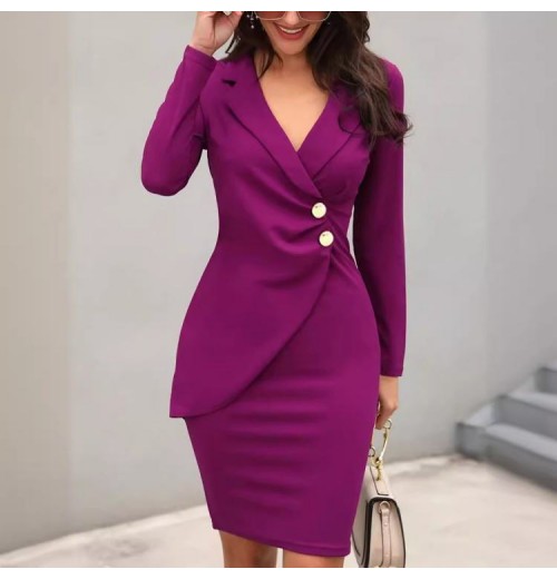 Autumn Slim Fit Buttock Bottom Button Breasted Professional Dress For Women Autumn Slim Fit Buttock Bottom Button Breasted Professional Dress For Women