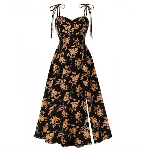 Summer Dress Plus Size Woven Floral Print Off The Shoulder Sleeveless A Line Maxi Dress Elegant Slit Halter Dress