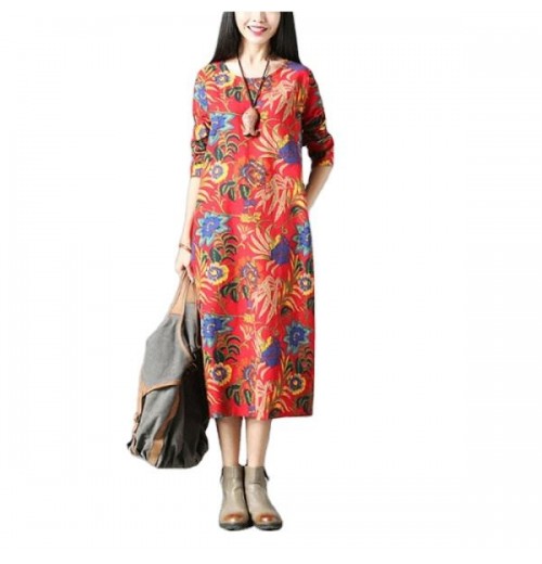 Best selling woman clothes large loose mid-length long-sleeved ladies evening dresses women's retro artistic casual clothing Best selling woman clothes large loose mid-length long-sleeved ladies evening dresses women's retro artistic casual clothing