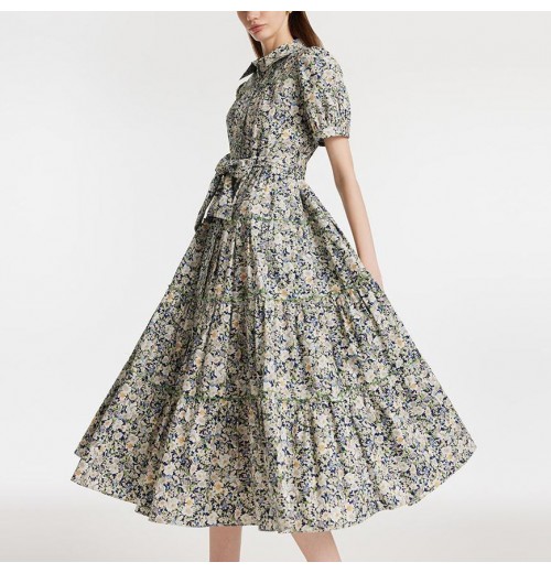 Clothing Manufacturer Custom Logo Summer Dresses Waist Butterfly Bow Short Puff Sleeve Flared Skirt Women Printed Dress Clothing Manufacturer Custom Logo Summer Dresses Waist Butterfly Bow Short Puff Sleeve Flared Skirt Women Printed Dress