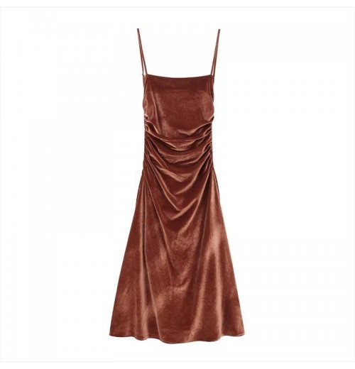 ZATRHMBM women's clothing 2024 new fashion velvet suspenders pleated midi dress retro sexy sleeveless trendy Female dress ZATRHMBM women's clothing 2024 new fashion velvet suspenders pleated midi dress retro sexy sleeveless trendy Female dress
