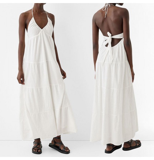 SF AL 24D064 Hot Selling Cotton Women Slim Halter Sexy White Long Dress Casual Maxi Dresses Beach Wear Sleeveless Maxi Dress SF AL 24D064 Hot Selling Cotton Women Slim Halter Sexy White Long Dress Casual Maxi Dresses Beach Wear Sleeveless Maxi Dress