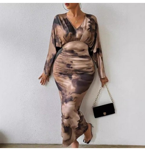 V-neck Pleated Bodycon Dress Women Sexy Slim Fit Long Sleeve Long Party Dresses for Women Wrap Guangzhou Female Dress V-neck Pleated Bodycon Dress Women Sexy Slim Fit Long Sleeve Long Party Dresses for Women Wrap Guangzhou Female Dress