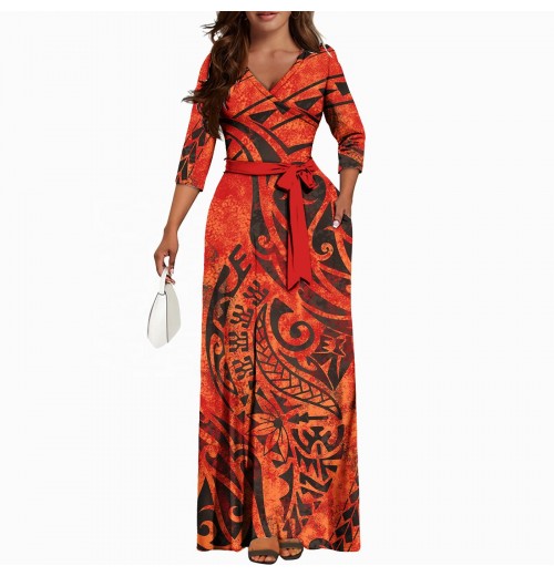 Samoan Puletasi V-neck Casual Dresses Island Maxi Dress Elegant Polynesian Tribal Dress Custom Plus Size Women's Clothing Samoan Puletasi V-neck Casual Dresses Island Maxi Dress Elegant Polynesian Tribal Dress Custom Plus Size Women's Clothing
