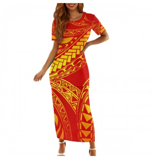 OEM Orange Polynesian Texture Printing Samoan Puletasi Plus Size Women's Clothing Island Dress 2pcs Crewneck Women's Dresses OEM Orange Polynesian Texture Printing Samoan Puletasi Plus Size Women's Clothing Island Dress 2pcs Crewneck Women's Dresses