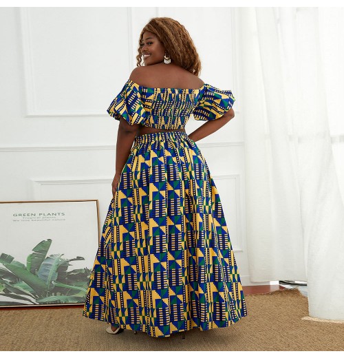 Customized Two Piece Women Sets Crop Top Maxi Dress Summer Design in African Ankara Printed Wax Customized Two Piece Women Sets Crop Top Maxi Dress Summer Design in African Ankara Printed Wax